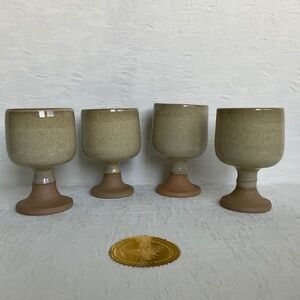 Vintage Canadian Pottery Apéritif Set Handcrafted Artisan Stemmed Glasses (4)